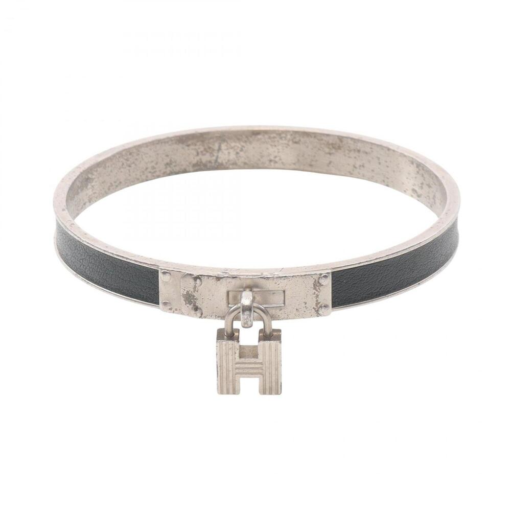 HERMES Silver Leather Bracelet